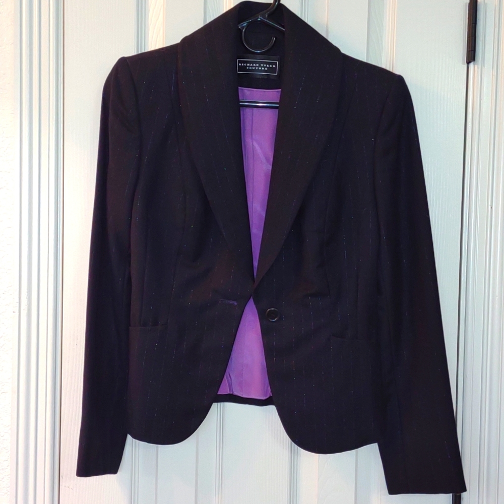 WOW! Vintage Richard Tyler Couture!! Black blazer w/ rainbow stripes size small!